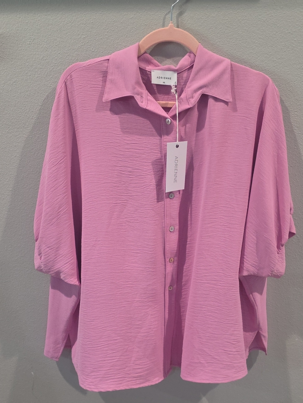 Adrienne Rose-Pink Button Front Dolman Blouse